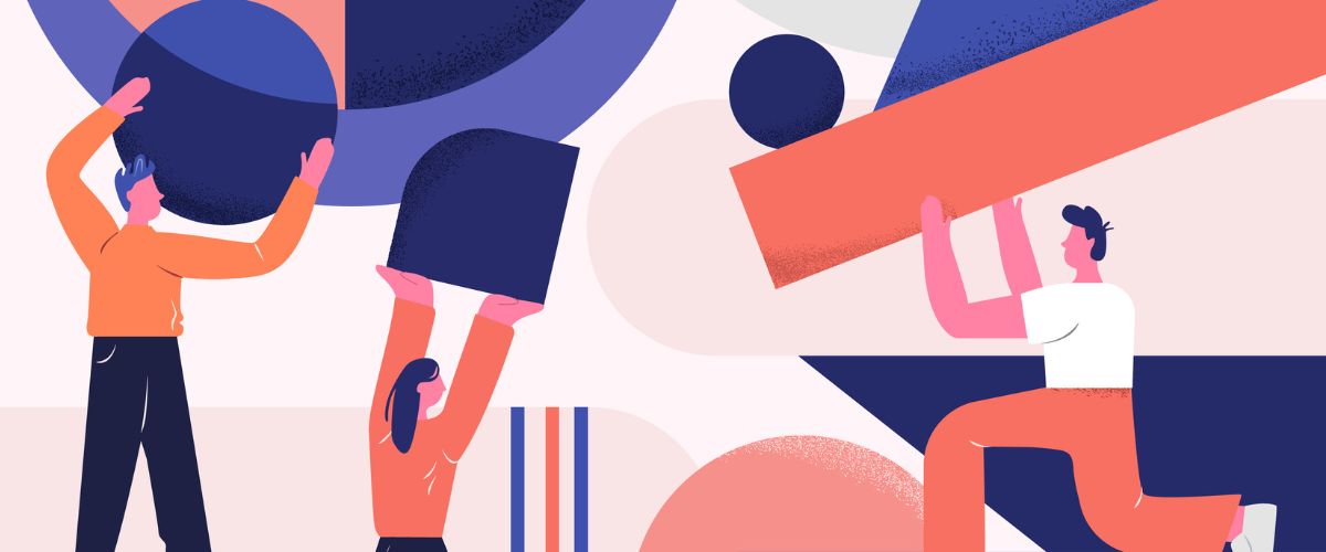 colorful, abstract image of people working together